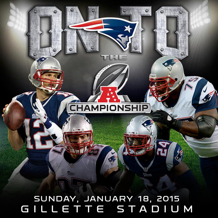 Patriots's tweet photo. Patriots will host the AFC Championship game next Sunday at 6:40 at  @GilletteStadium. 

http://t.co/yn1m0oz9jT http://t.co/oJWeoQHcmN