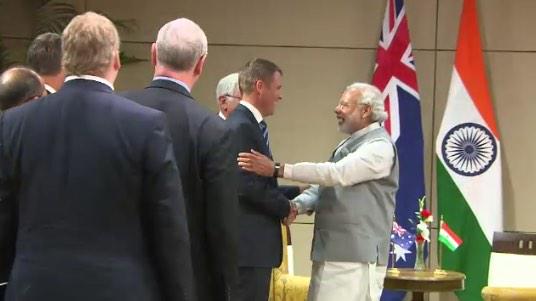 lizziepearl's tweet photo. NSW Premier @mikebairdMP meets India Prime Minister @narendramodi in Gujarat, says he has good memories from Sydney. http://t.co/WU6Rbl7c3h