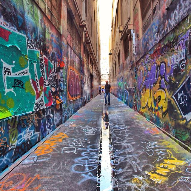 A snapshot of colourful street art on Union Lane in. via IG). 