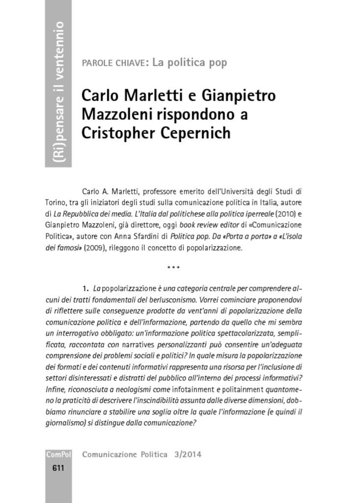 .<a href="/ComPol_it/">ComPol</a> 3/2014 intervista a C. Marletti e <a href="/GPMazzoleni/">Gianpietro Mazzoleni</a> su #politicapop dopo ventennio berlusconiano #PopPolitics