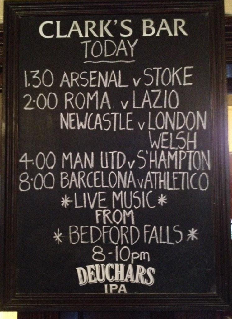 It's warm and cosy in here. And we have beer! Join us for footy, rugby and live music from Bedford Falls. :-)