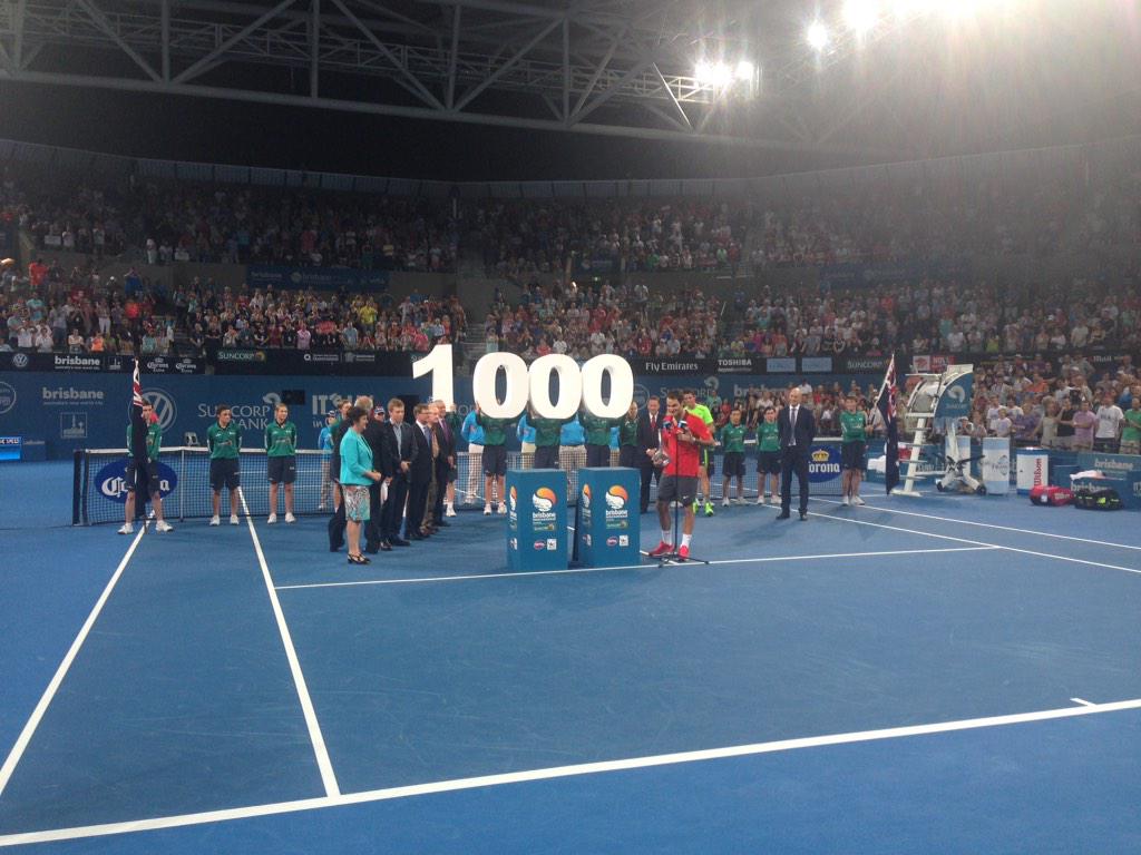 BrisbaneTennis's tweet photo. Congratulations @rogerfederer! #Roger1000 #BrisbaneTennis http://t.co/XyHx2TxlcK
