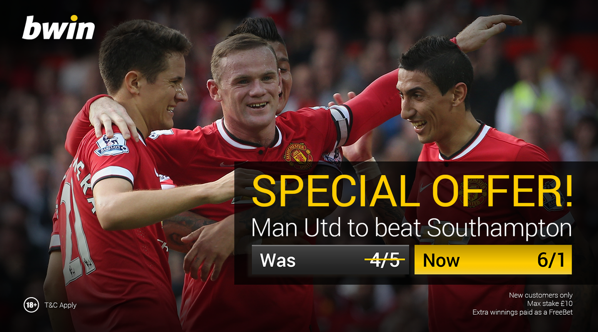 bwinManUtd's tweet photo. Sign-up special! New customers can get a huge 6/1 on a Man Utd win today. Click here - http://t.co/bl8APh2Fne #mufc http://t.co/AwNplPM3xw