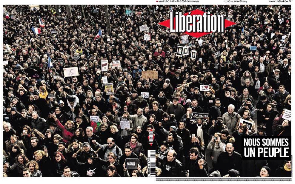 puremedias's tweet photo. Trop de monde pour la Une de #Libé demain, elle sera double ! #NousSommesUnPeuple http://t.co/nxfr2TCb8o
