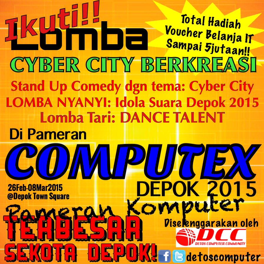 Ikuti CYBER CITY BERKREASI di Pameran COMPUTEX DEPOK 2015! @sman3depok <a href="/SMAN7Depok/">SMA Negeri 7 Depok</a> <a href="/osis5dpk/">OSIS 5 DEPOK</a> <a href="/sma4dpk/">SMAN 4 DEPOK</a> <a href="/mpossmansa/">MPK/OSIS Smansa</a>