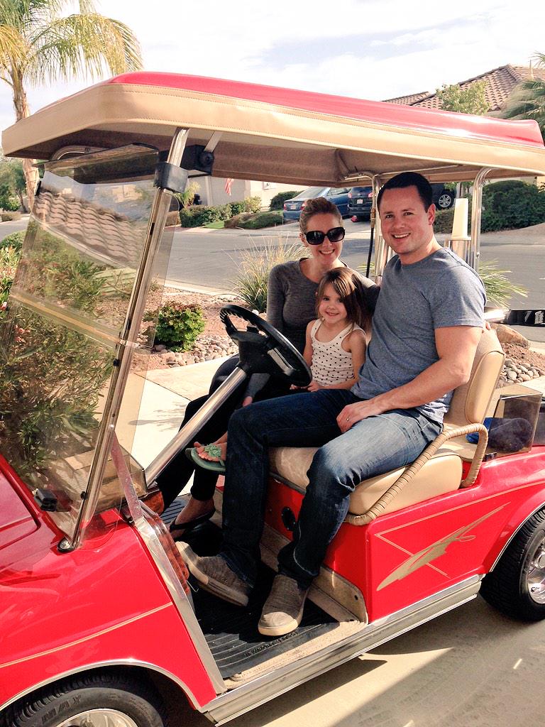 Pretending we're old and driving the golf cart in Palm Springs.