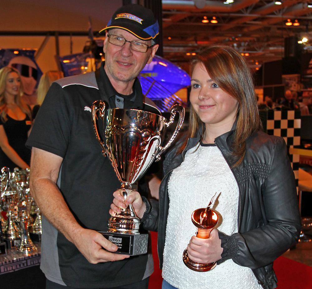 #2014BRC RallyTwo Champion co-driver, Aileen Kelly collects her trophy from <a href="/RAVENOLUK/">RAVENOL UK</a> Managing Director Brian Chase