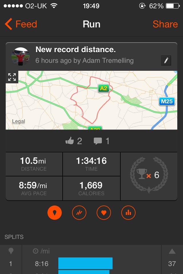 Pleased with my first long run. It's the furthest I've ever ran before! 10.5miles. <a href="/LondonMarathon/">TCS London Marathon</a> #LondonMarathon