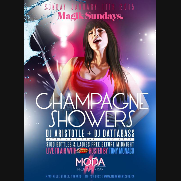 TonyMonaco's tweet photo. Experience #ChampagneShowers tonight inside #ModaNightclub live with ME and @DjAristotle @DjDattaBass @Z1035Toronto http://t.co/l3lyCyVPEV