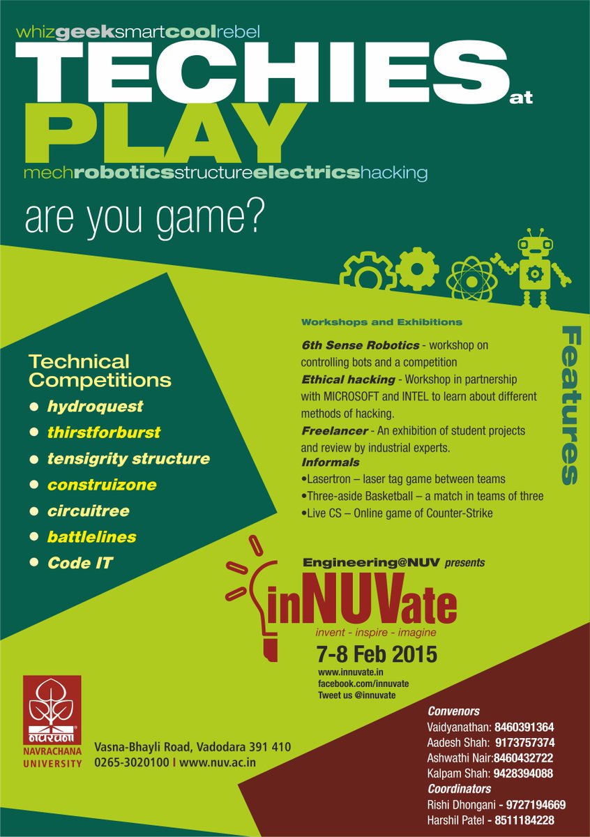 vaidya93's tweet photo. The official poster of INNUVATE 2015 @tejal_amin @RangamT @NavrachanaUni #innuvate2015 #nuv http://t.co/Q01EAUExQ5