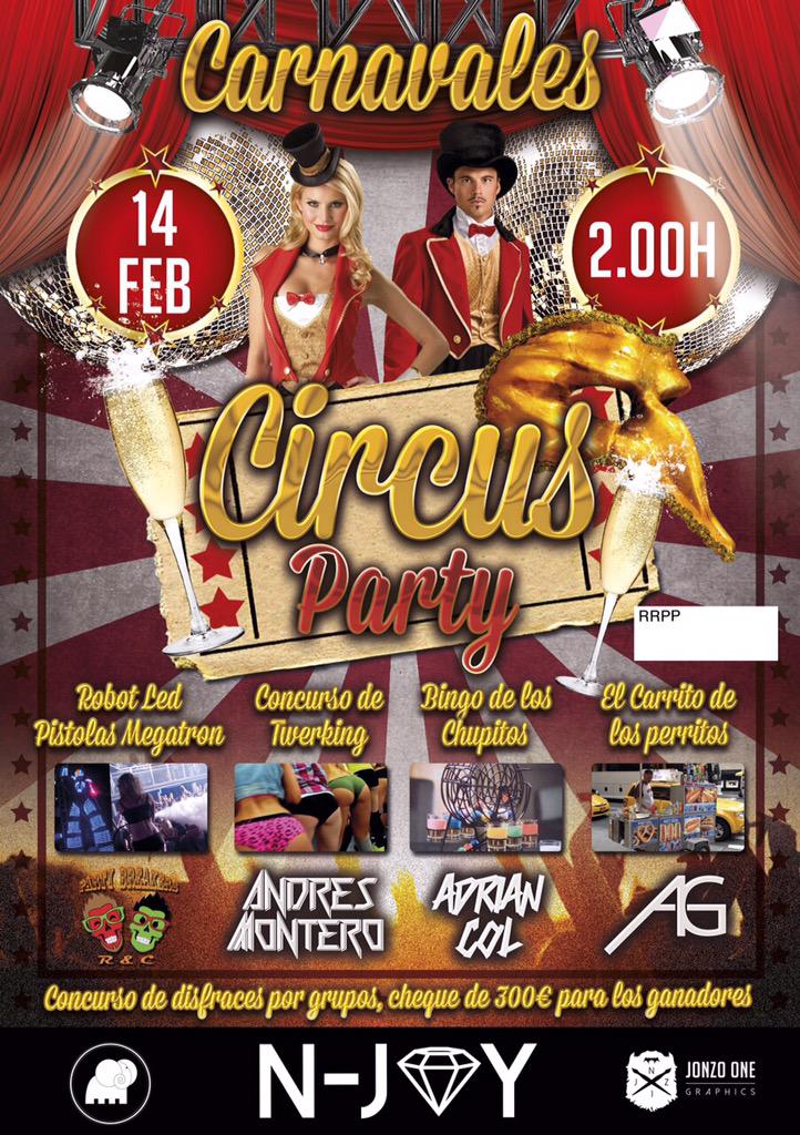 NJoyPOfficial's tweet photo. CARNAVLES 14 DE FEBRERO.
CIRCUS PARTY, ROBOT, MEGATRON, BINGO CHUPITOS, RULETA DE LOS TEMAZOS, CONCURSO DE DISFRACES http://t.co/RkdJ2xbhjY