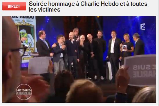 franceinter's tweet photo. Une salle debout qui clame "Charlie !" pour saluer l'arrivée de l'équipe de #CharlieHebdo. Émotion.  #JeSuisCharlie http://t.co/zrzxyjUMpB