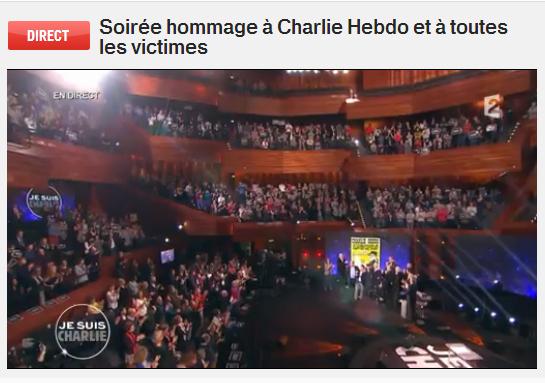 franceinter's tweet photo. Une salle debout qui clame "Charlie !" pour saluer l'arrivée de l'équipe de #CharlieHebdo. Émotion.  #JeSuisCharlie http://t.co/zrzxyjUMpB