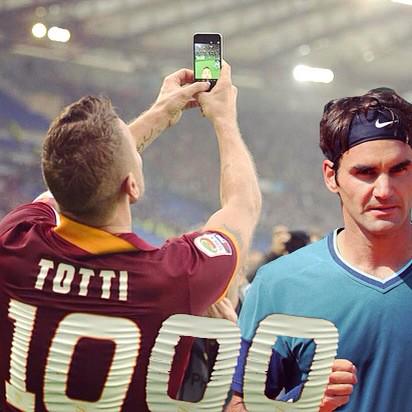 MarcoDeA81's tweet photo. Leggende! #totti #federer #tottiselfie  #romalazio #federer1000 #picoftheday http://t.co/3DxLytJc2L