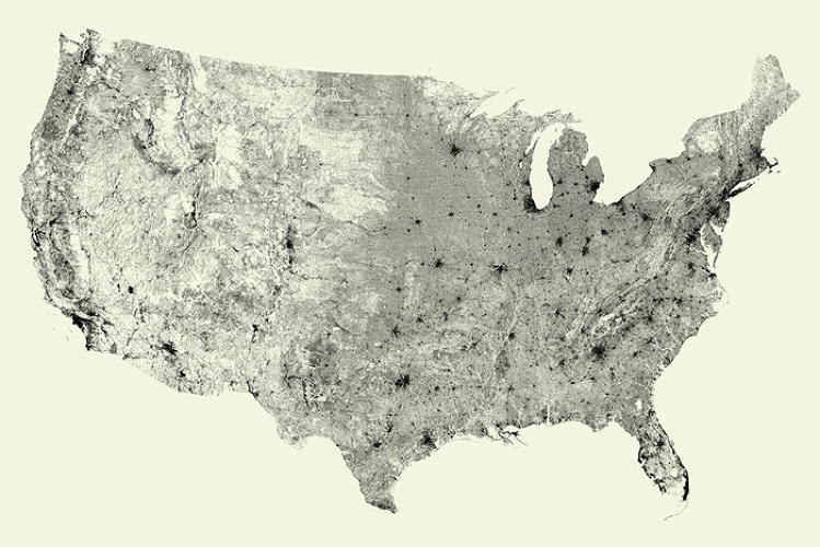 FastCompany's tweet image. These beautiful maps show how much of the U.S. is paved over: f-st.co/ELh1VuC