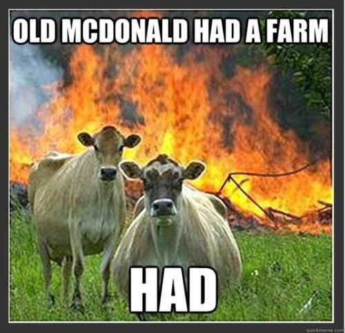 Chemjobber's tweet photo. Some udder people want to watch the world burn. MT @JohnNCoupland: #evilcows http://t.co/SQb5RXfAS0