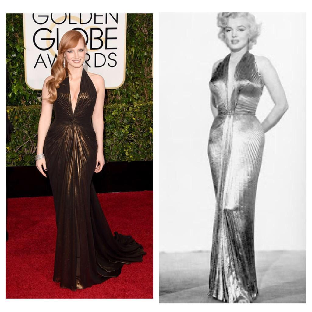 ninagarcia's tweet photo. A friend sent me this. Jessica &amp; Marilyn #glamour #greatstyleneverdies #GlodenGlobes http://t.co/vh5isw4pUP