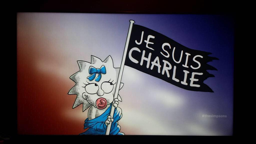 ManuPayetOff's tweet photo. L'épisode des Simpson écrit par @JuddApatow se terminait sur cette image cette nuit aux US. Maggie is Charlie #merci http://t.co/nIE5l9tFIs