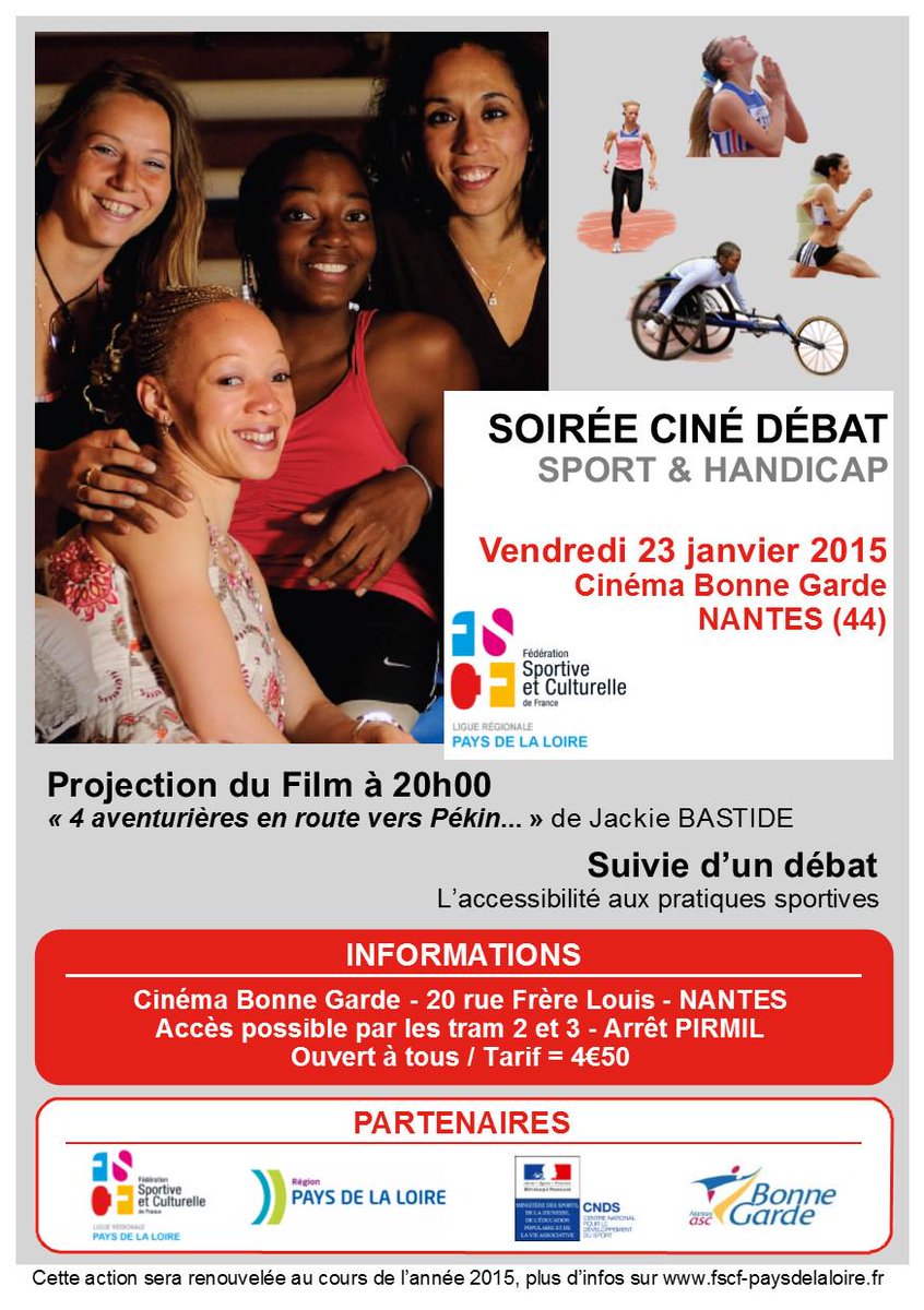 SPORTPDL's tweet photo. @LA_FSCF organise à Nantes une soirée Ciné-Débat sur la thématique Sport et Handicap @TousHandisport @SportAdapte44 http://t.co/G5TIlpHVc1