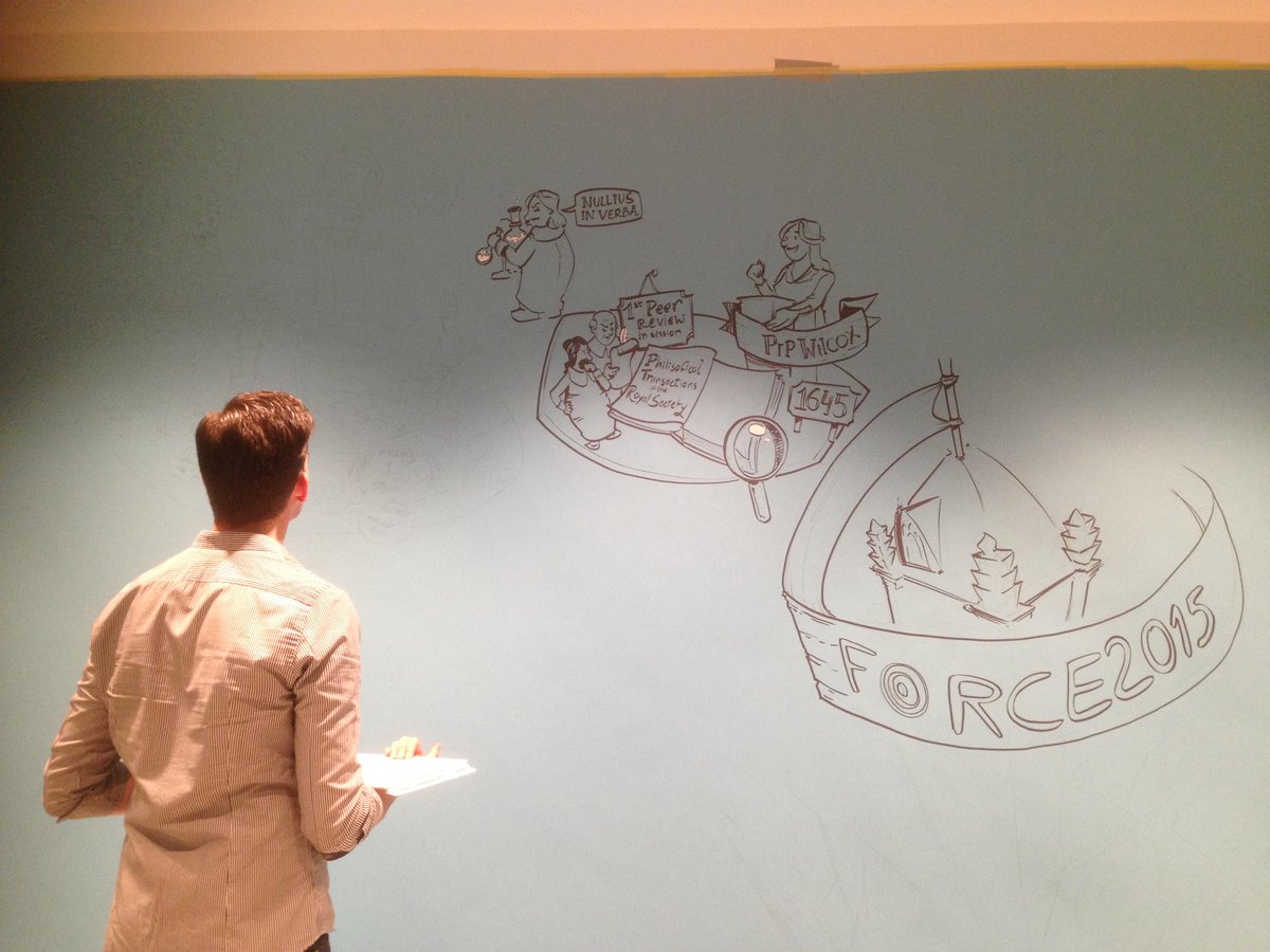 INCForg's tweet image. This artwork is being drawn on the wall outside of #Force2015 lecture hall: