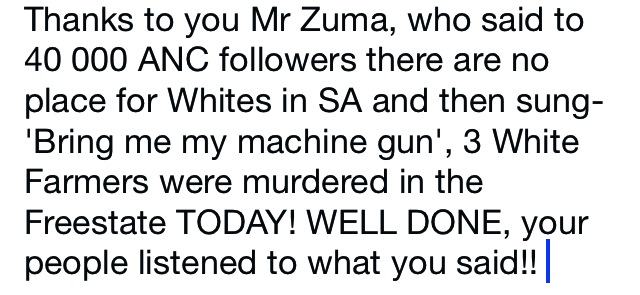 Invite to murder all Whites in SA.