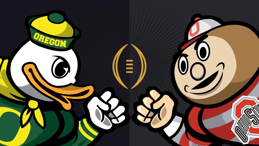 GMA's tweet image. The @CFBPlayoff Final is here! Ohio State vs. Oregon. #CFBConGMA abcn.ws/14NYfwi