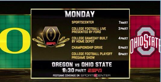 ESPNPR's tweet image. The @CFBPlayoff National Championship has arrived: #UOvsOSU