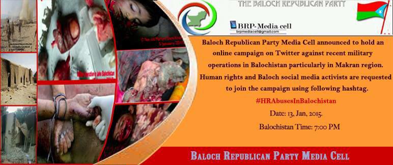 BasimaBaloch's tweet photo. BRP will be campaigning on 13 jan at 7.o Clock PM in social media  against  #HRAbusesInBalochistan by Pakistan Army http://t.co/07MzDwckIi