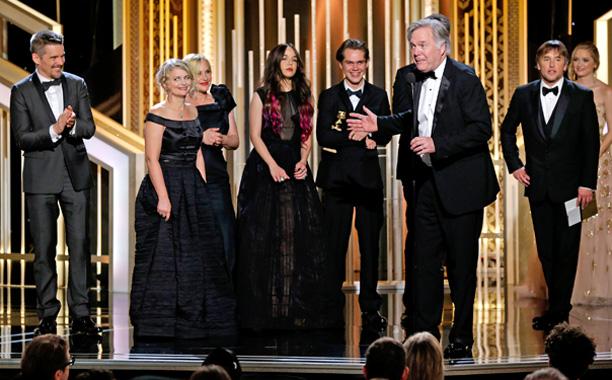EW's tweet photo. 'Boyhood,' and 'Grand Budapest' win top #GoldenGlobe awards. See the full winners list here: http://t.co/ZjgXgPvcfy http://t.co/QCP1qH8Ald