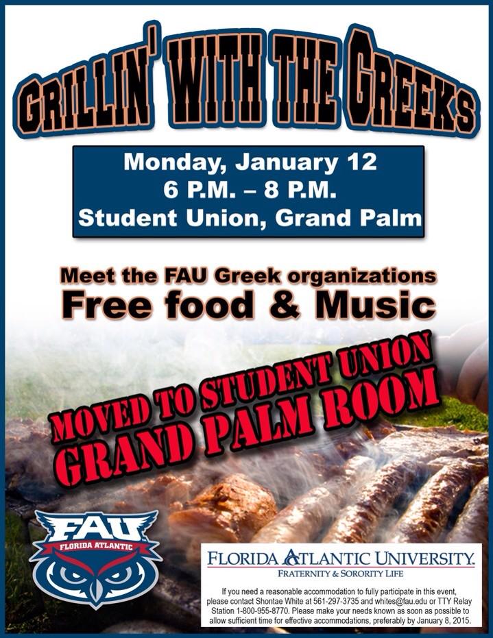 Grillin With The Greeks Moved to the Grand Palm Room from 6pm - 8pm!! Come out Today!!