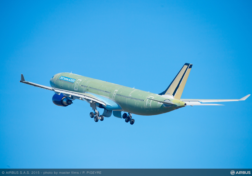 Airbus's tweet photo. The first 242 tonne take-off weight #A330 just completed its first flight http://t.co/tZzq5xJAkJ http://t.co/VPXfECxMnh