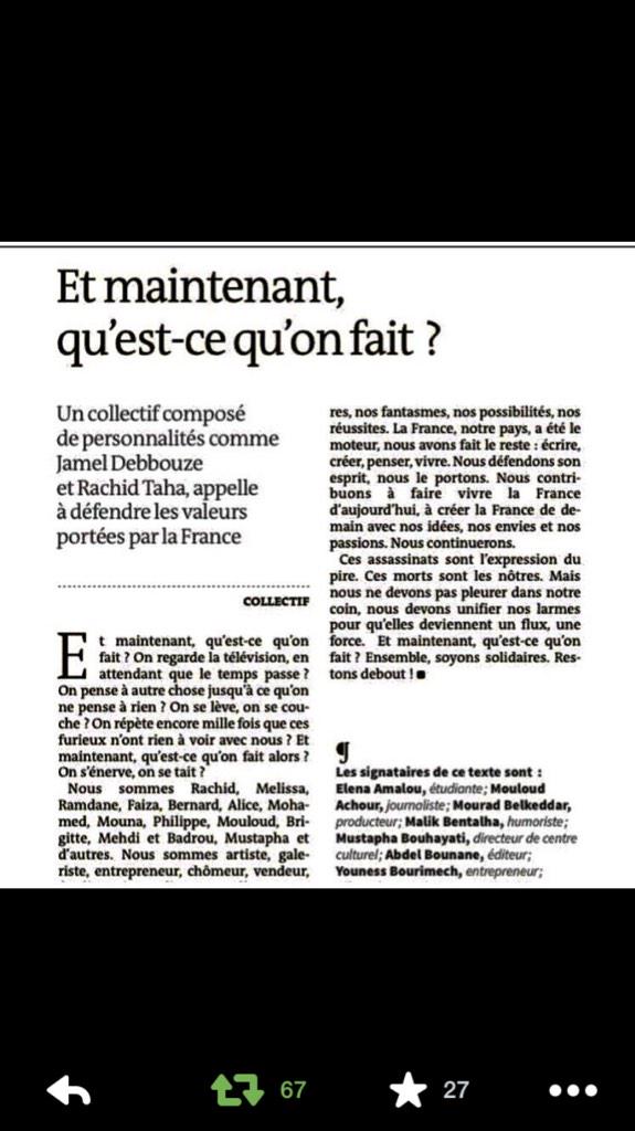 Erick_25XL's tweet photo. "Et maintenant, qu'est-ce qu'on fait ?" Belle initiative, beau message, merci @cliquetv @mouloudachour 🇫🇷 http://t.co/JUzEUKqZGH
