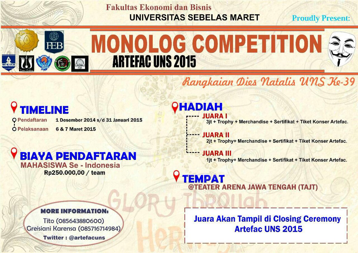 More information for Monolog Competition of ARTEFAC UNS 2015