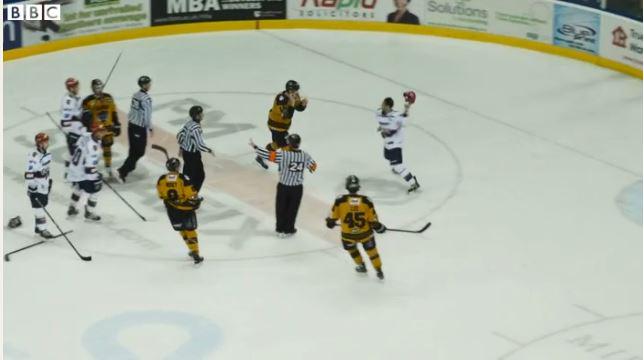 BBCSport's tweet photo. Watch the incident that saw an ice hockey player pick up an 18-match ban for fighting. http://t.co/jLak01Gxx1 http://t.co/hQ8KKSvYmg