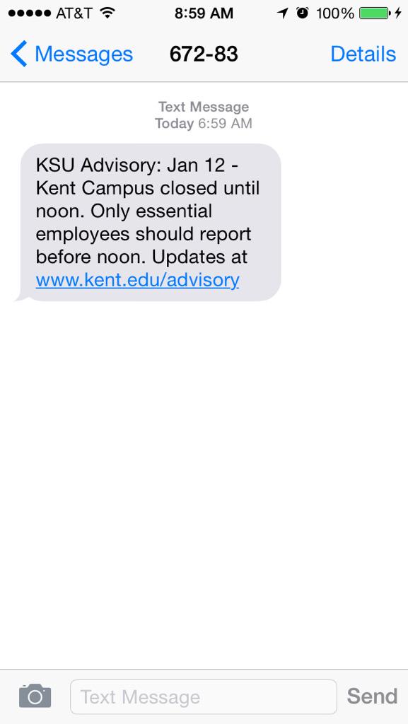 kristenwakeford's tweet image. First day of classes and campus is closed until noon. I'm okay with that. #2Left