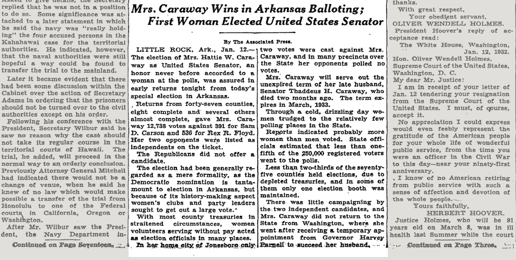83 years ago today, Hattie Caraway of #Arkansas became the 1st woman elected to U.S. #Senate. nyti.ms/14LsZP5