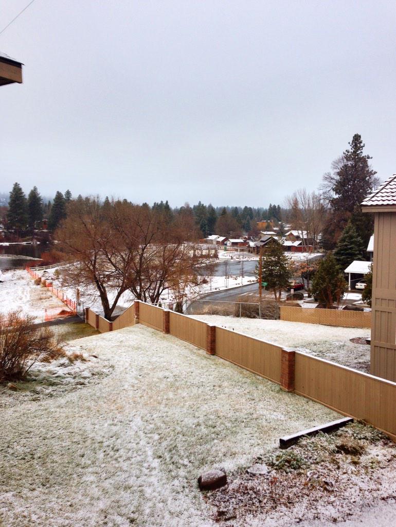 First day on the job #InBend and waking up to snow!