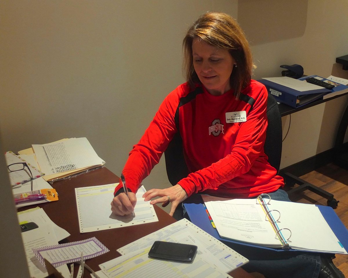 BluebirdCares's tweet photo. Bluebird's director of nursing, Deb Marchese, is ready for tonight's big game. Are you? http://t.co/3vbxwDdC5r