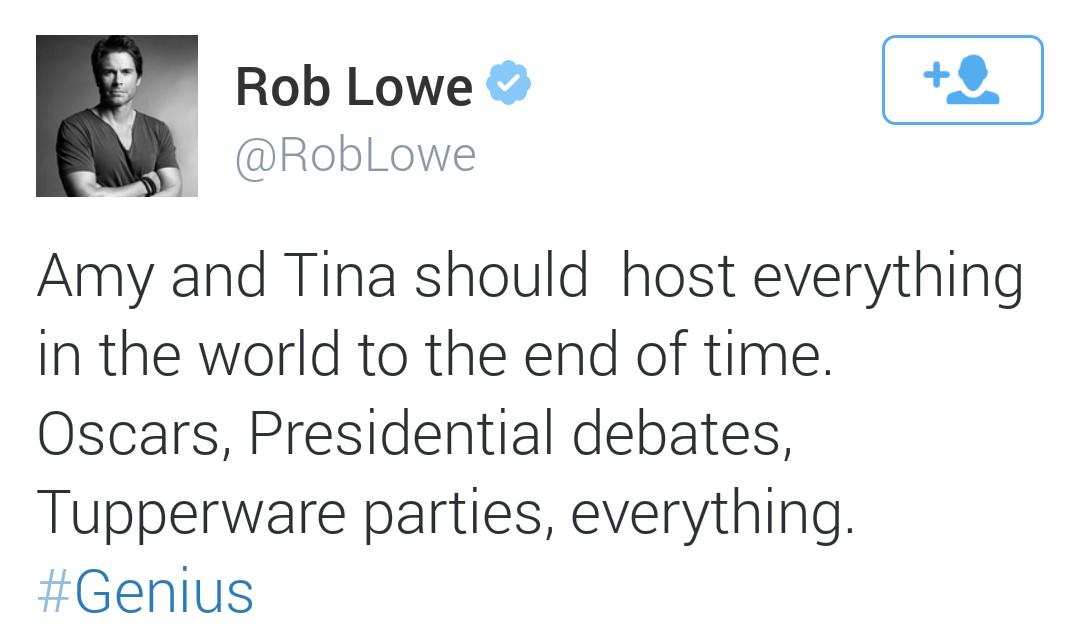 tupperware's tweet photo. Agreed, @RobLowe #GoldenGlobes #tuplove http://t.co/t39aQ73PRn