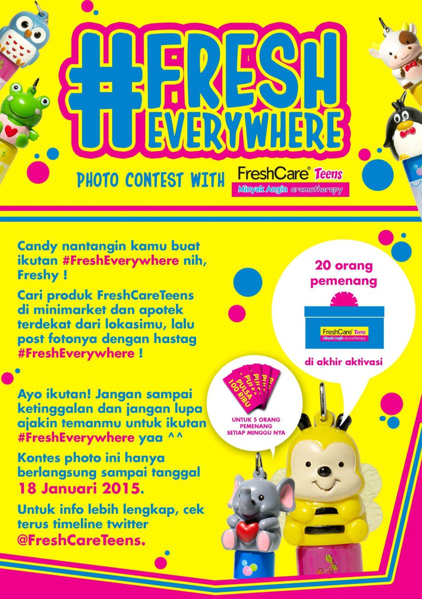 FreshCareIDN's tweet photo. Ada 5 orang pemenang yg akan mendapatkan pulsa @ 100 ribu setiap minggunya! #FreshEverywhere http://t.co/3TmXYrfrCN