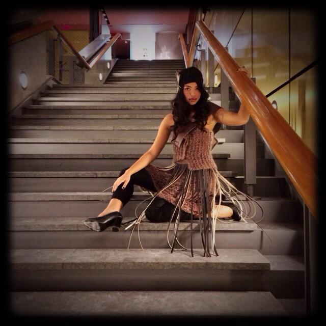 twostix5stones's tweet image. My model Bryonna is wearing a @twostix5stones hand knit dress made from mohair, rayon &amp;amp; @IntevaProducts. #mainevent20