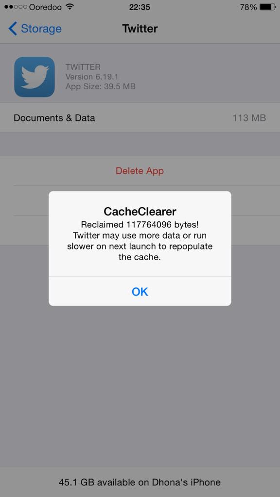 marvfali's tweet image. @rpetrich testing #cachecleaner on iPhone 6+… So far so good. Been waiting for this ever since iOS launched.