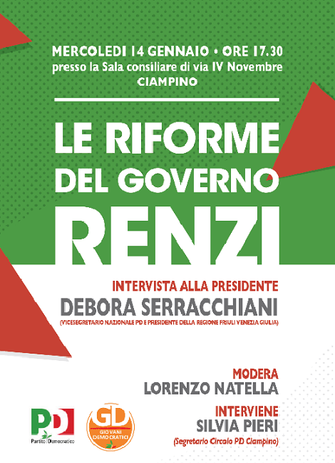 GDciampino's tweet photo. Mercoledì 14/01 ore 17.30 a Ciampino incontro pubblico sulle #riforme con @serracchiani, vicesegretario @pdnetwork http://t.co/L2P6svOBE6