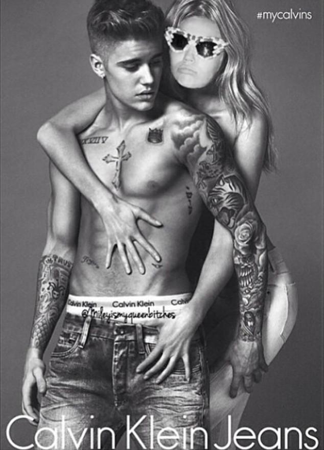 IsTheWeekend's tweet image. #MileyCyrus Photoshops Herself Into #JustinBieber  Calvin Klein Ad