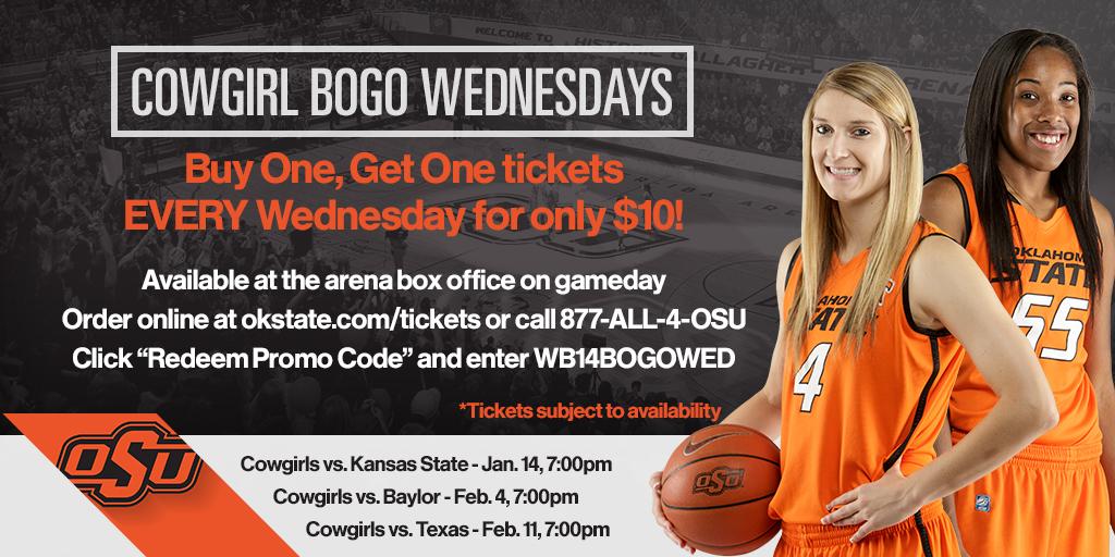 OSUPromos's tweet image. BOGO BOGO BOGO! Buy one, get one for $10 when @OSUWBB takes on K-State this Wed @ 7pm! #okstate
