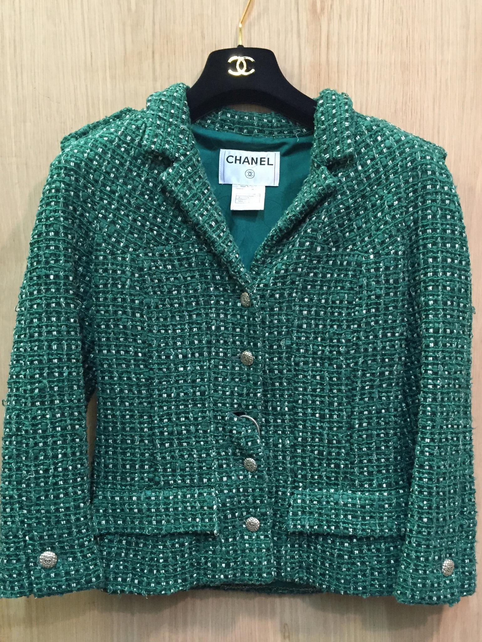 Chanel Pink and Green Stripe Cruise 2000 Tweed Jacket at 1stDibs