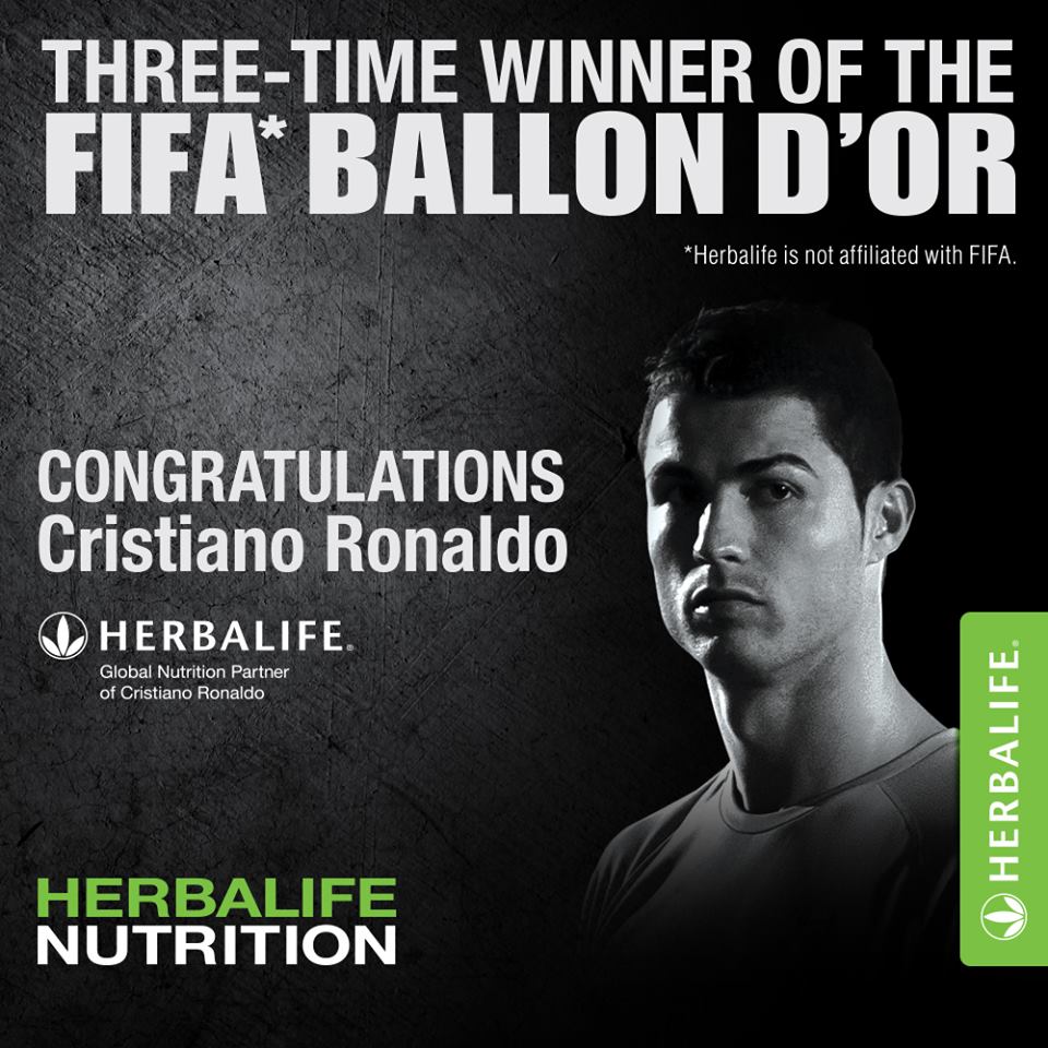 prolong24's tweet photo. RT @sportsdrinks: He’s done it again! #Herbalife sponsored athlete Ronaldo claims 3rd career FIFA Ballon D’Or title.  http://t.co/nWtdM3aMIt