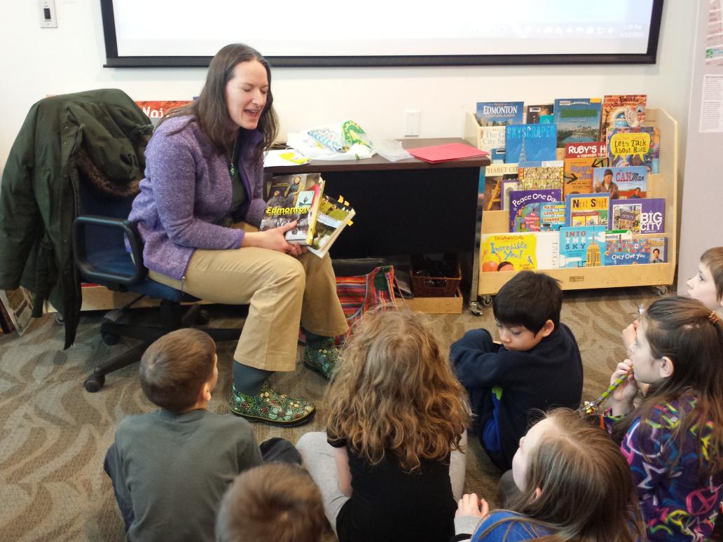CityHallSchool's tweet photo. Thnks author Carolina Roemmich for sharing #Kidmonton Stories with Gr. 4s.  Perhaps they'll write their own stories. http://t.co/Ay41BS9Noz