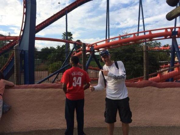 JClarkNBCS's tweet photo. This is awesome. Fan doesnt even know he's standing next to Roy Halladay  http://t.co/y4jDq890lE http://t.co/EO2C9i3Zaj