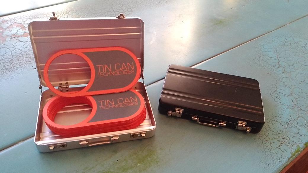 TinCanTech's tweet image. More business cards to go in our awesome tiny briefcases! #TCT #bigthingslittlebriefcases
